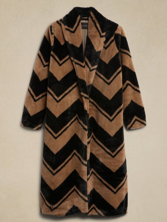 😍NWT😍 Banana Republic Faux Fur Coat, Black/Brown, Size XS - Picture 4 of 9